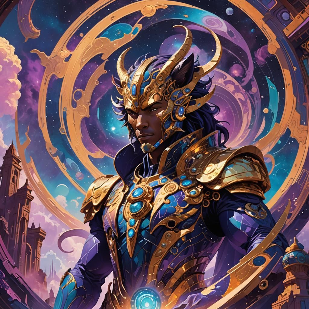Cosmic God with Sky Panther in Fantasy Art