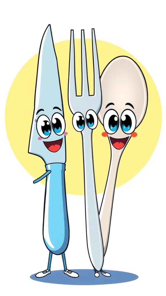 Anthropomorphic Cutlery Cartoon in Anime Style