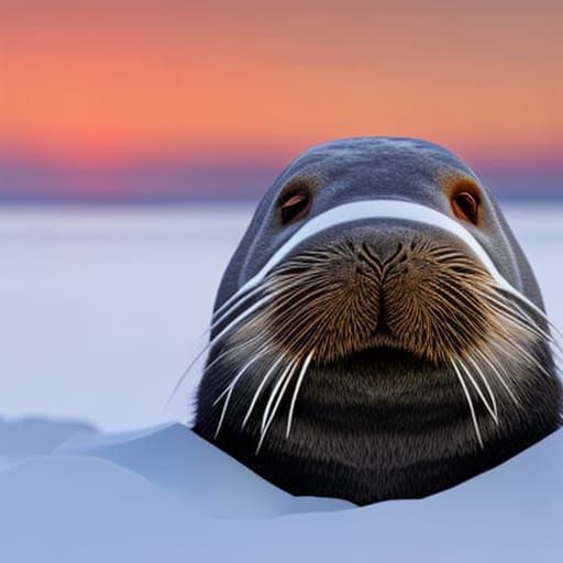 Hyperrealistic Walrus Portrait in Arctic Sunset