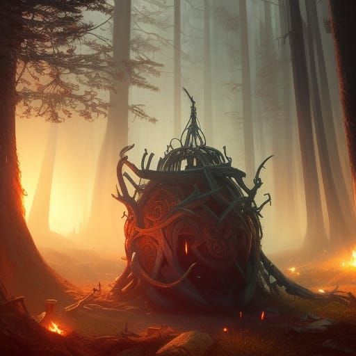 Enchanted Forest Cauldron in Dark Fantasy Style