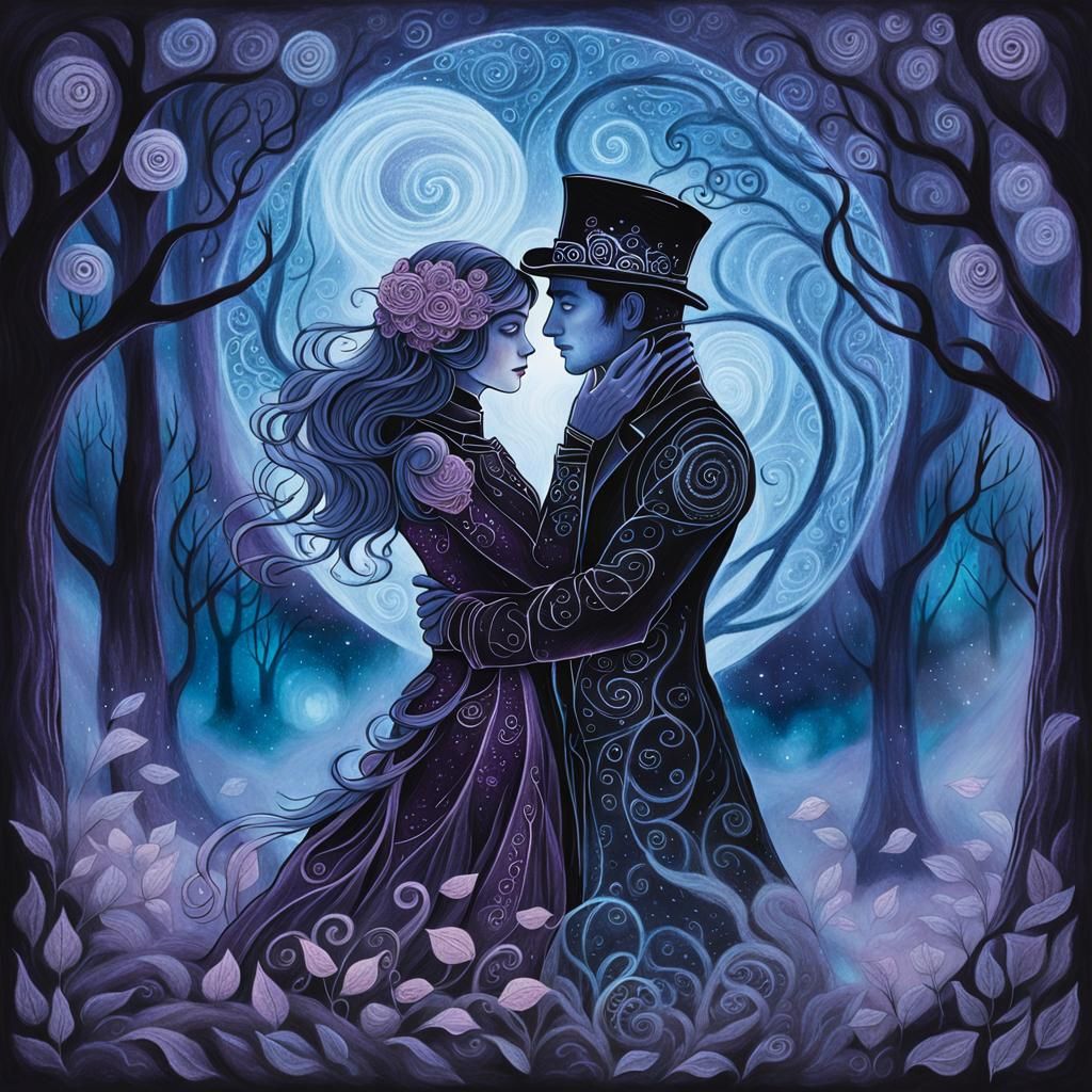 Ethereal Steampunk Embrace in Chalk Art