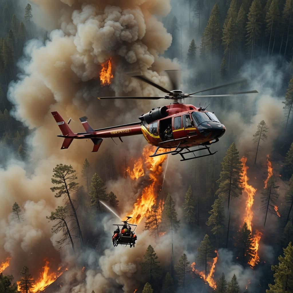 Helicopter Rescue Above Forest Fire: Cinematic Digital Art