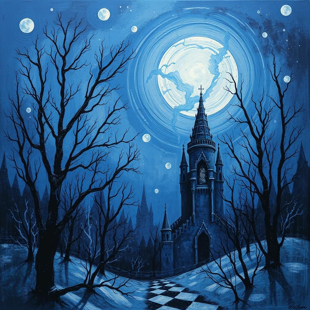 Abstract Dystopian Winterscape in Impasto Surrealism