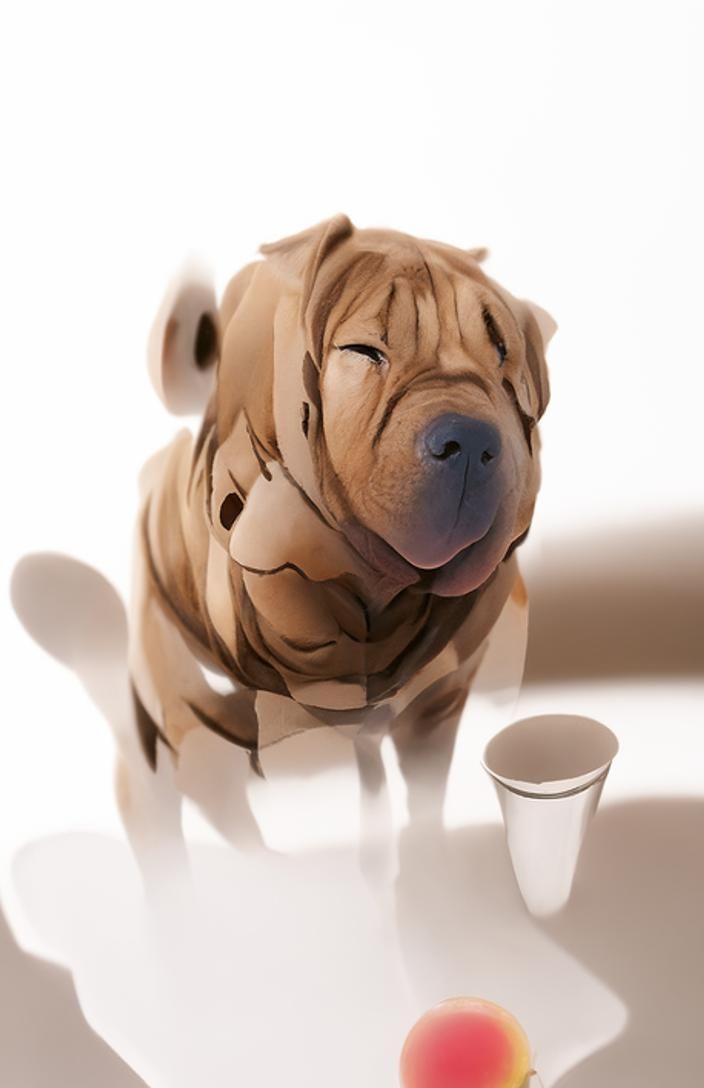 Shar Pei Puppy in Teacup, Anime Manga Style