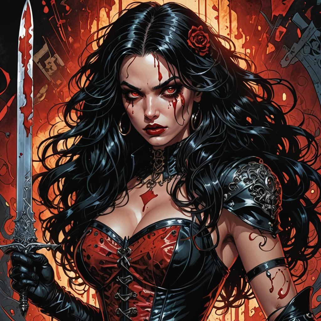 Psychopathic Princess with Dagger in Comic Book Art
