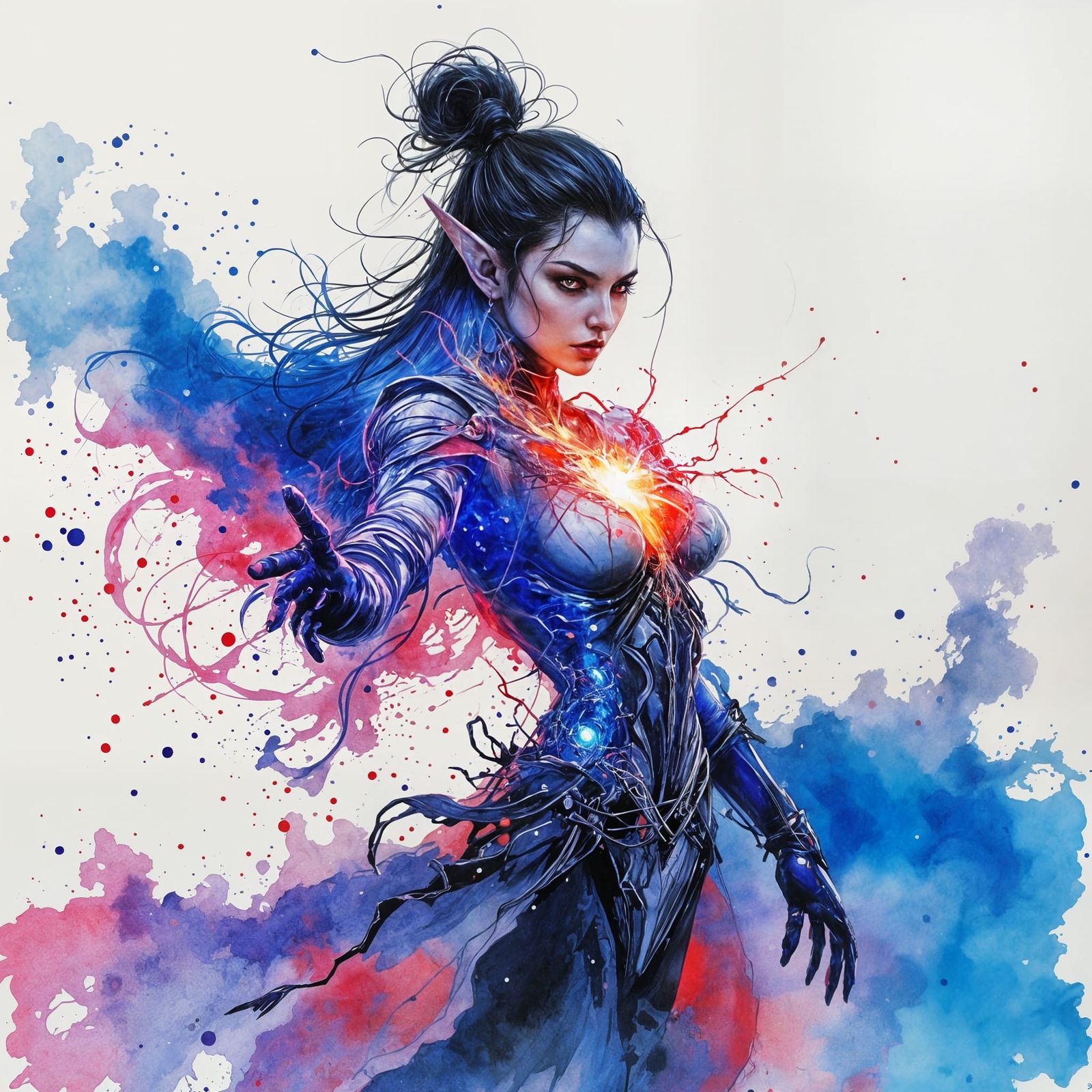 Elf Sorceress Fused with Magitech in D&D Style