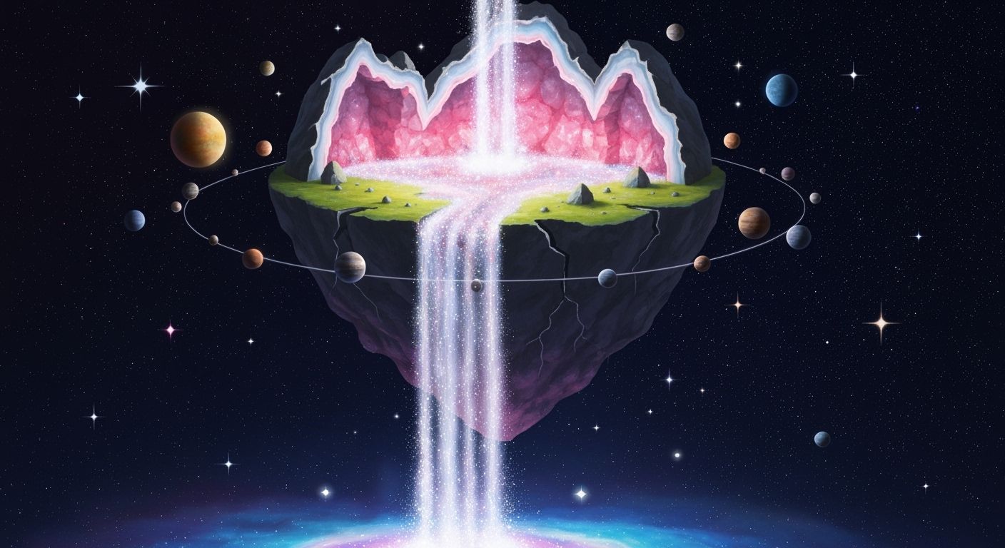 Geode Island Floating Island with Stardust Waterfall