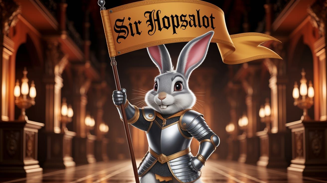 Majestic Bunny in Silver Armor with Golden Accents, Holding ...