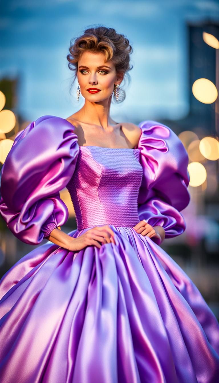 Woman in Shiny 80s Prom Dress, Professional Photo