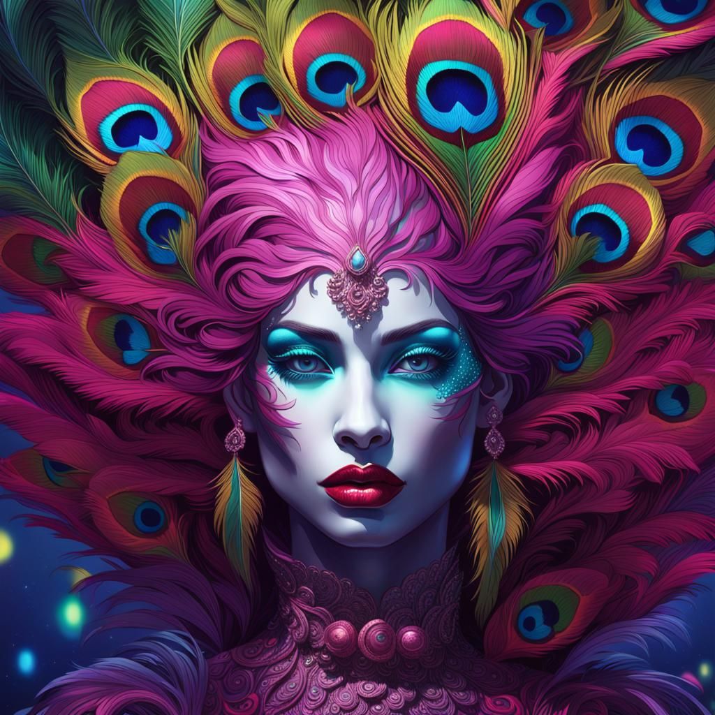 Peacock Woman Portrait in a Fantasy Art Style