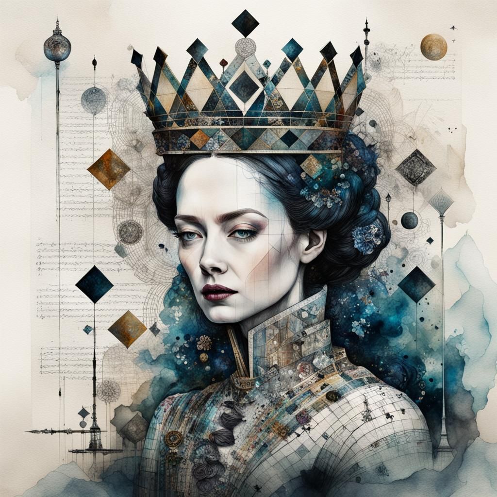 Ornate Chessboard with Queen's Gambit in Collage Style