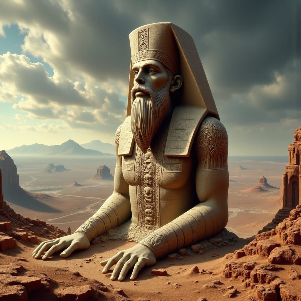 Ozymandias Statue in Dark Surreal Realism