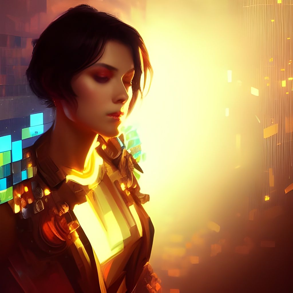 Retro Pixel Girl Portrait in Glitchcore Style