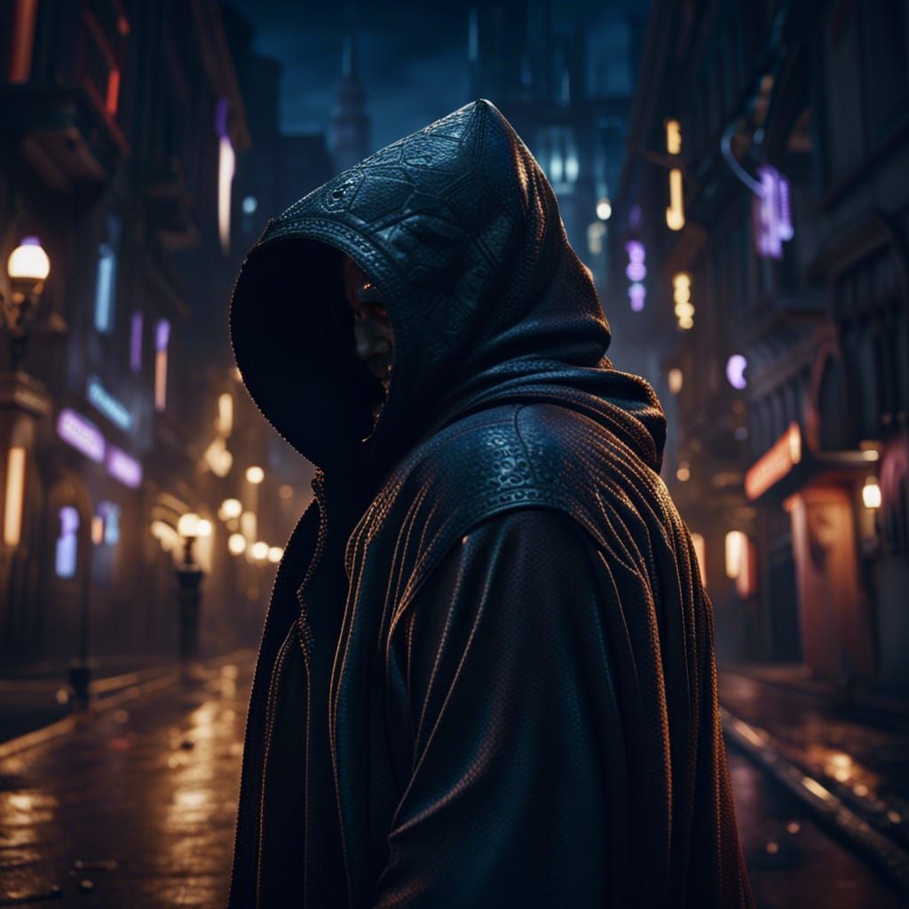Hooded Figure in Dark City: Fantasy Concept Art