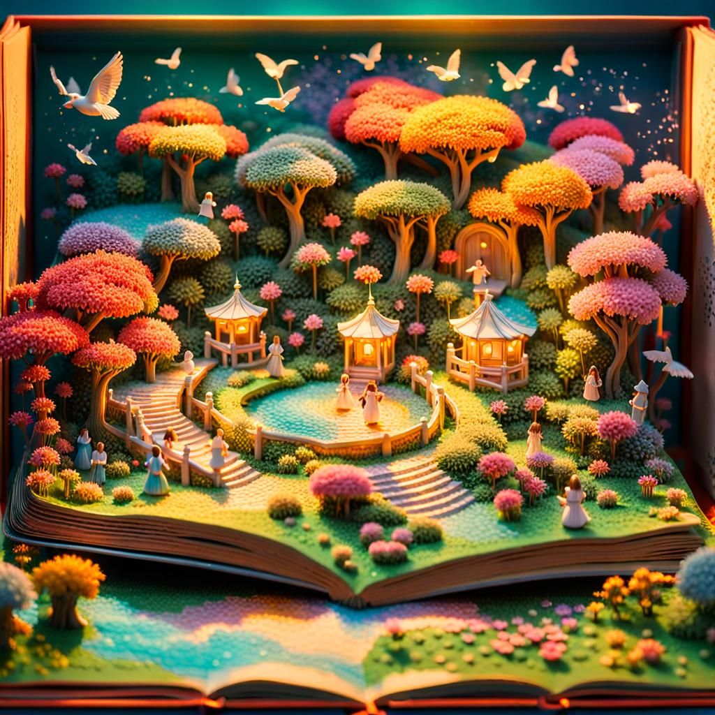 Magical Pop-Up Book Garden Diorama in 3D
