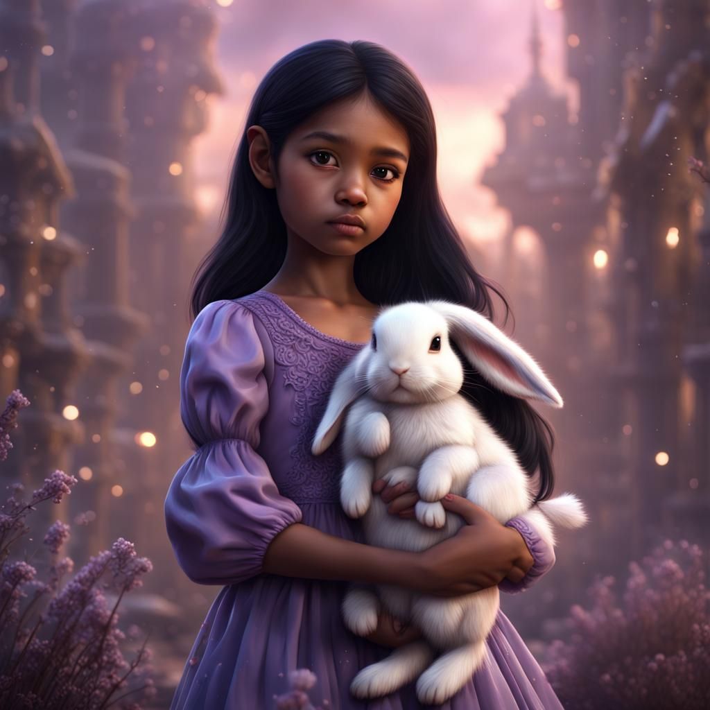 Girl with Bunny in Purple Dress: Fantasy Concept Art