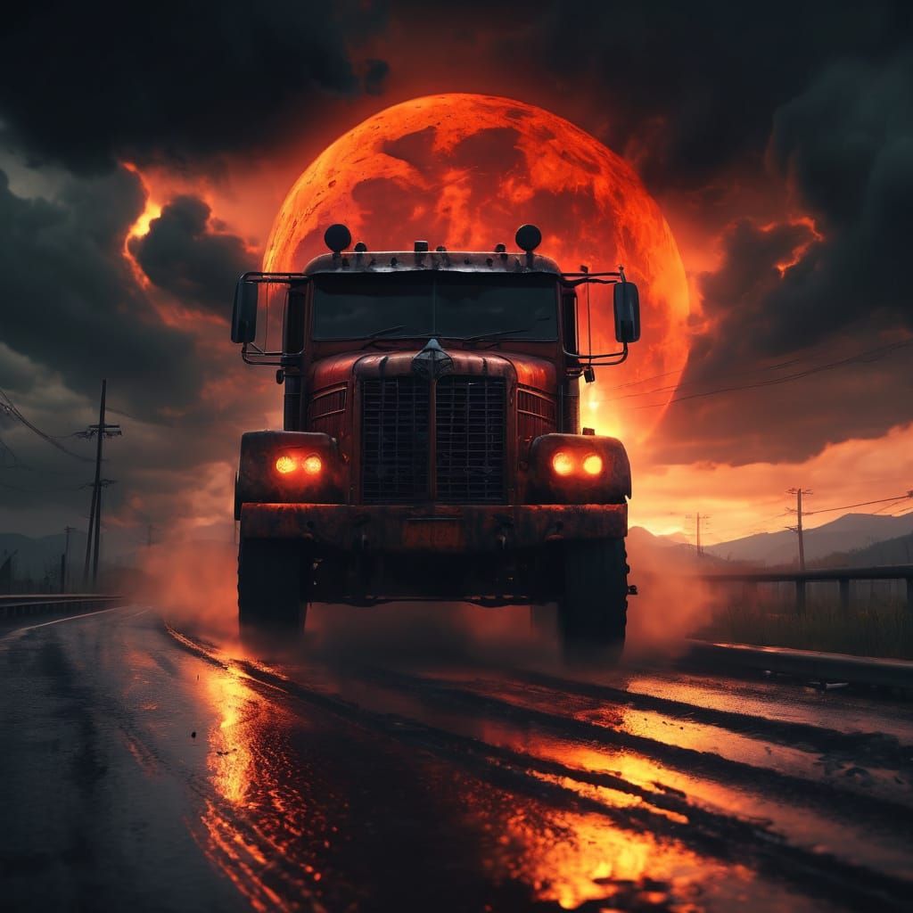 Ethereal Truck Rides Under a Blood Moon