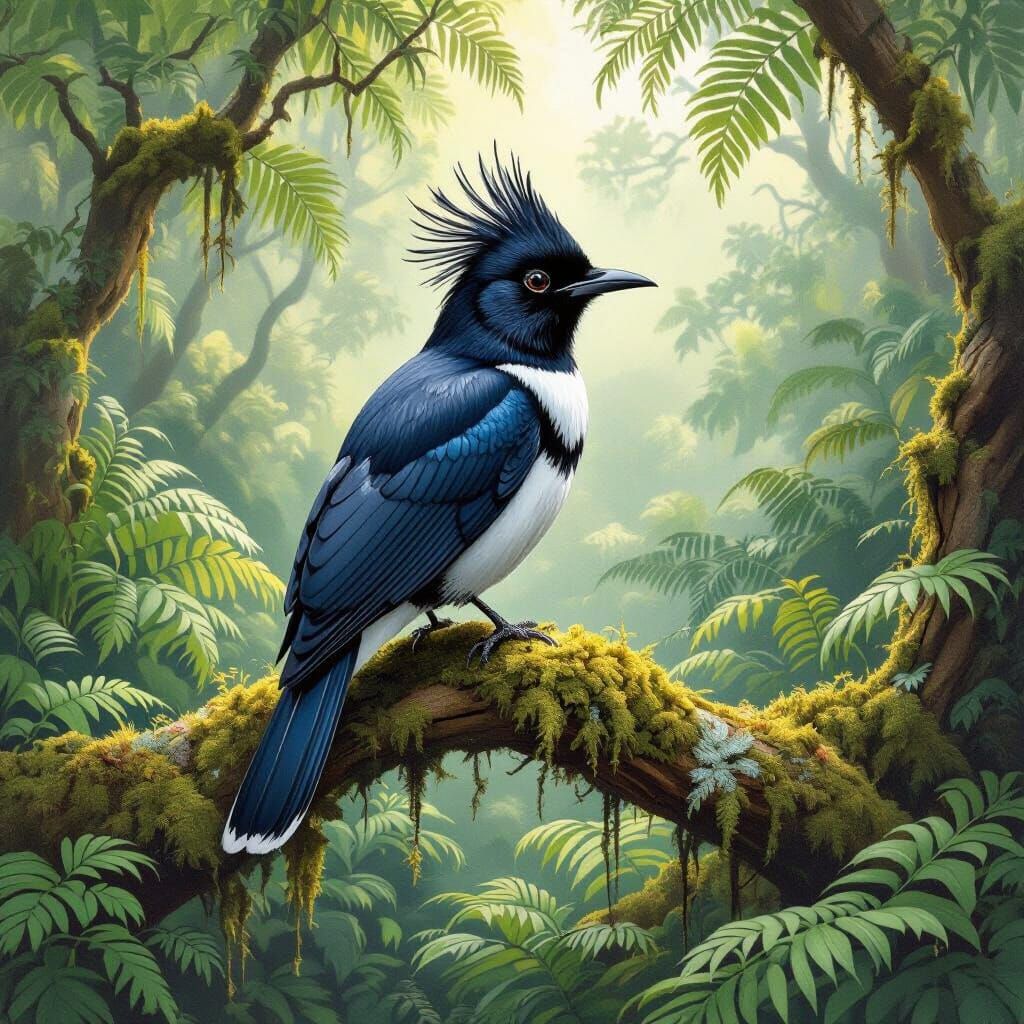 Majestic Huia Bird in New Zealand Forest