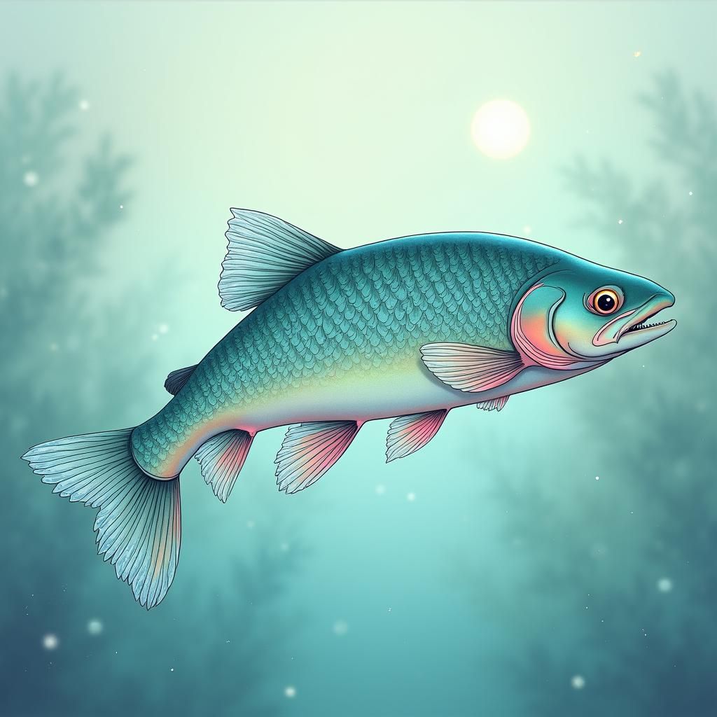 Iridescent Trout in Dreamlike Illustration