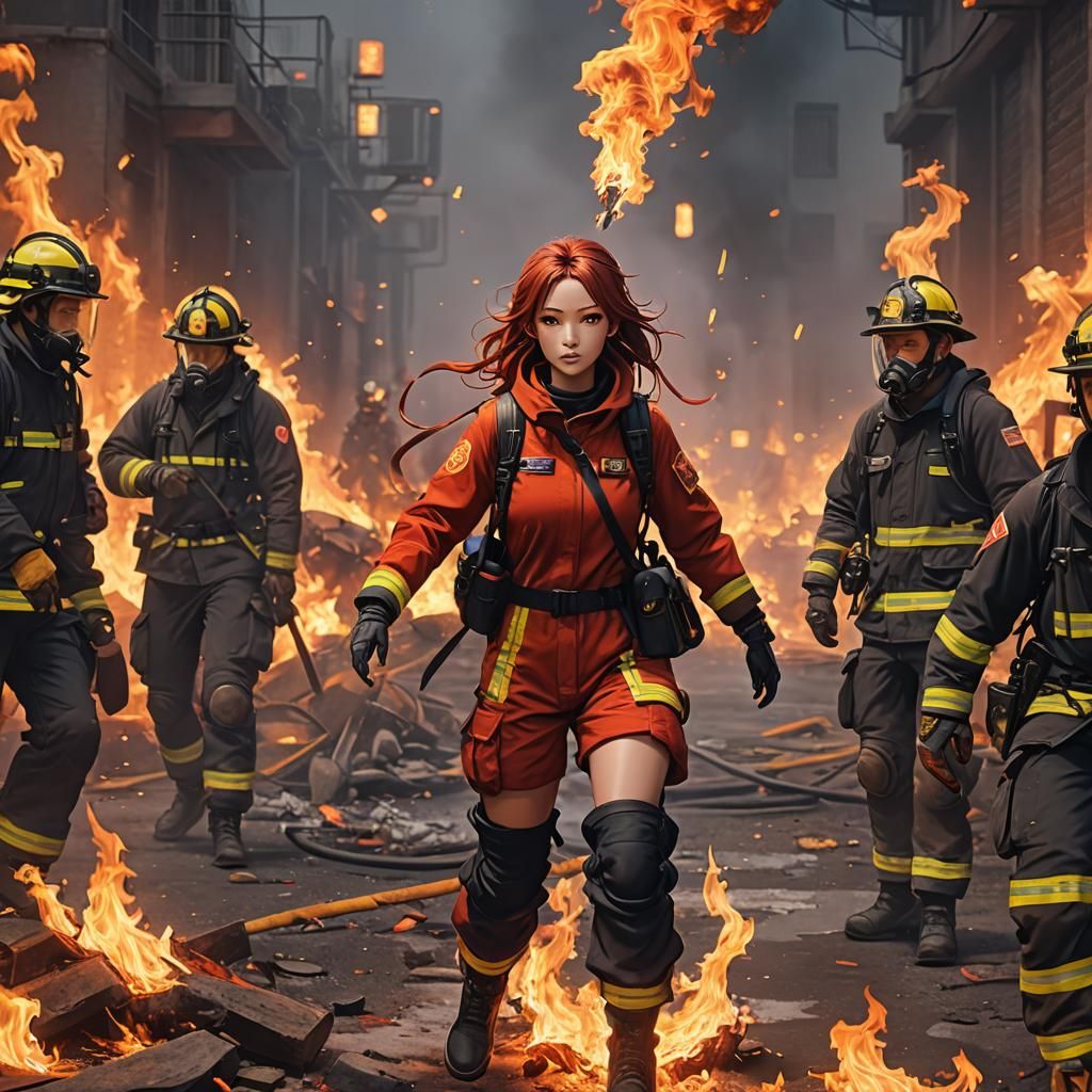 Anime Fire Girl in Fiery Scene