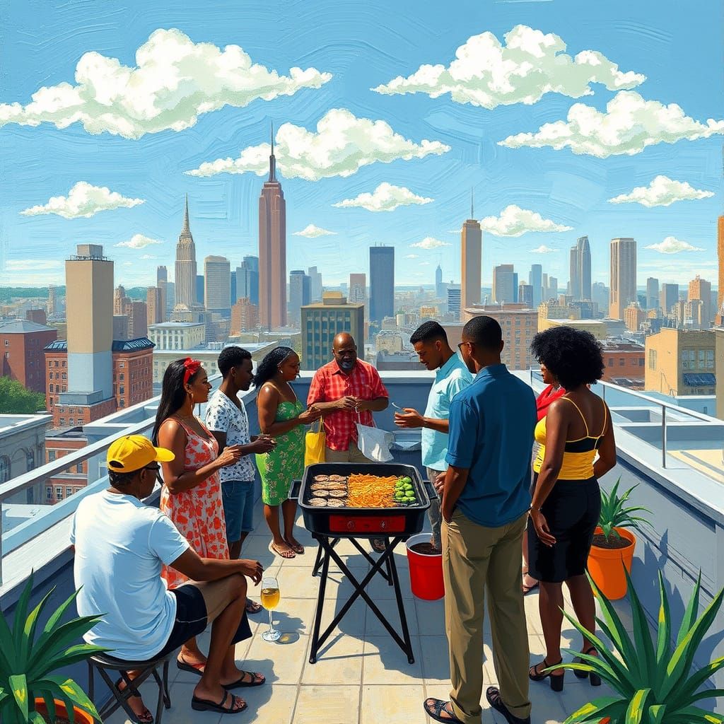 Rooftop Barbecue in Impressionist Style