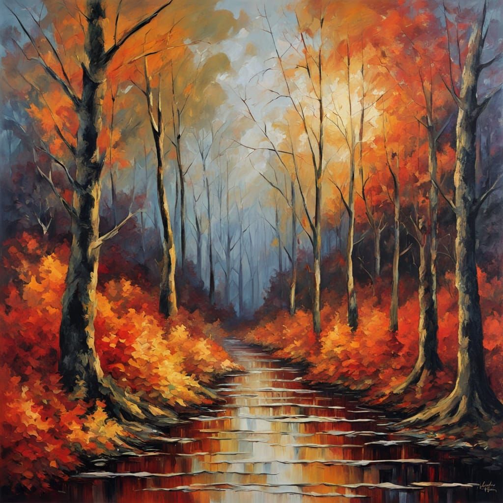 Surreal Autumn Forest Flows from Canvas in Expressionist Oil...