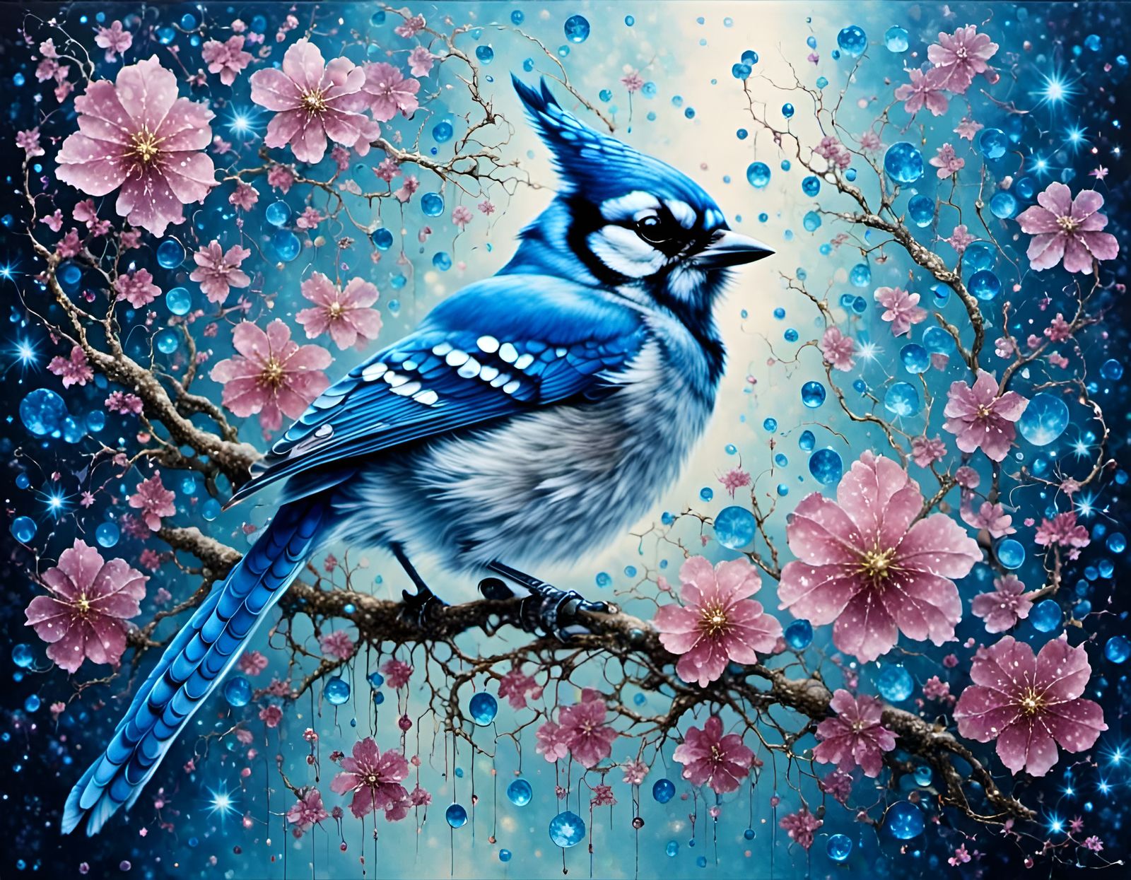 Gemstone Bluejay with Rainbow Glitter Effect