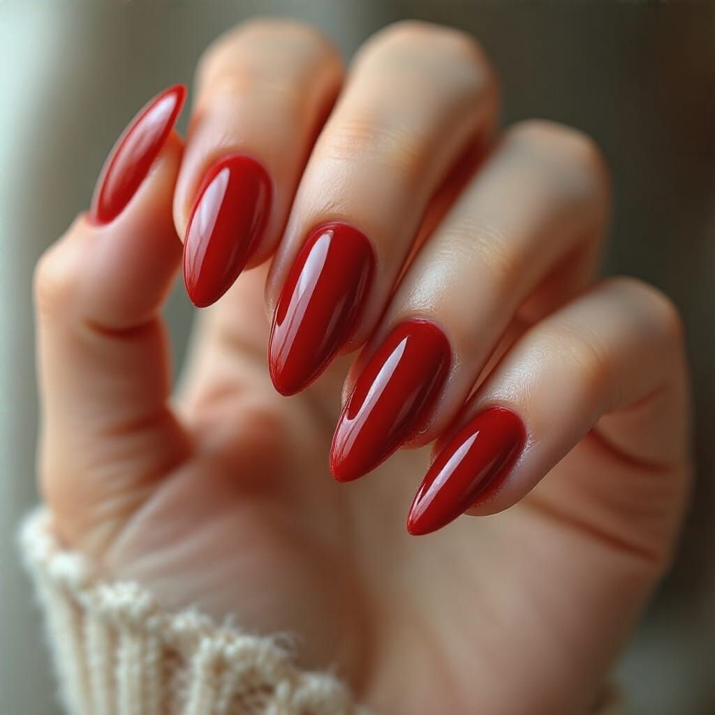Elegant Red Nails Close-Up in Art Nouveau Style