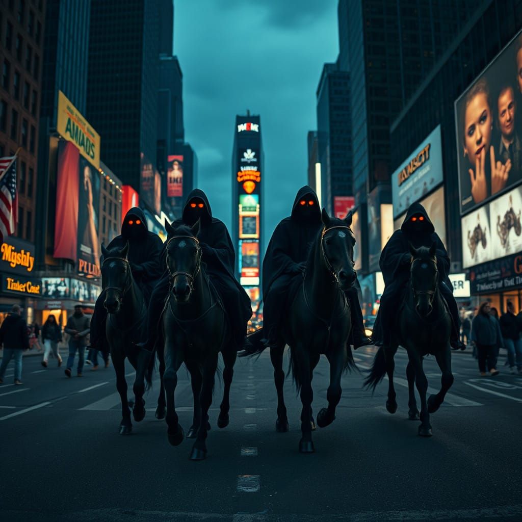 Four Horsemen of War, Disease, Famine, and Death Ride Throug...