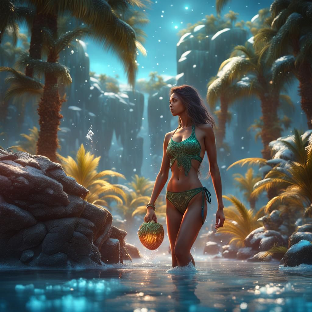 Bikini Model in Icy Paradise: Digital Art