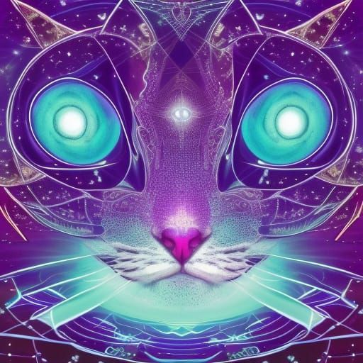 Mystical Galaxy Cat with Third Eye Chakra