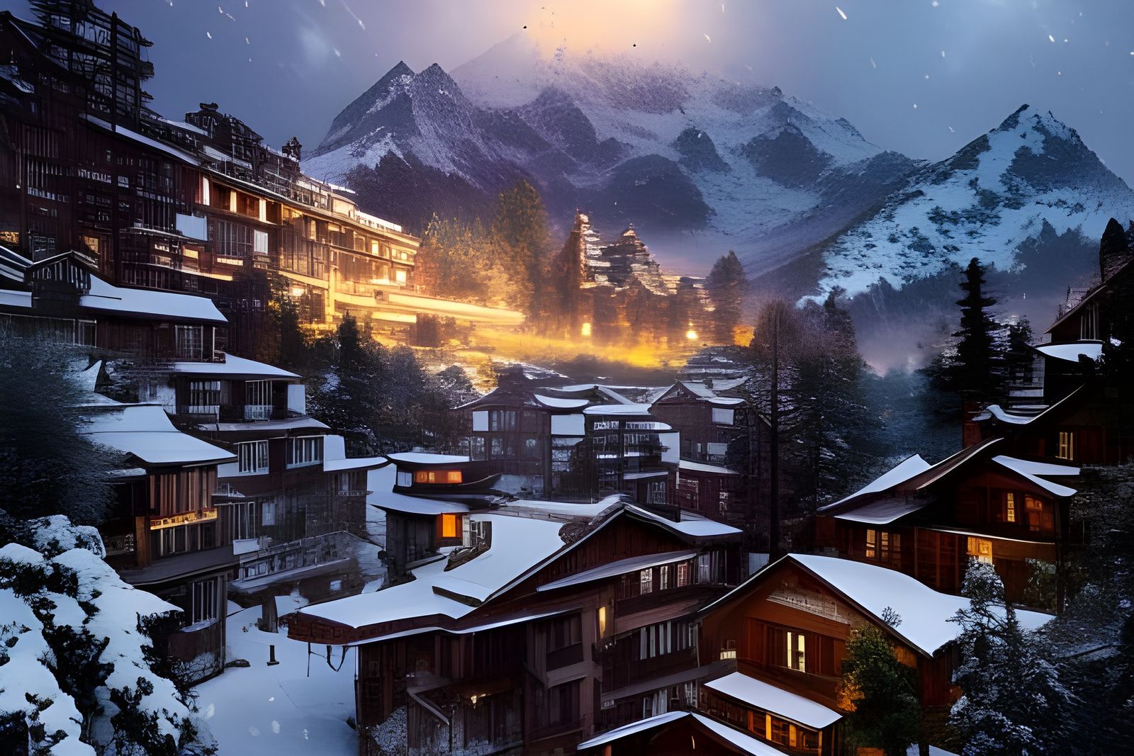 Snowy Mountain Valley: Hyperdetailed Matte Photography