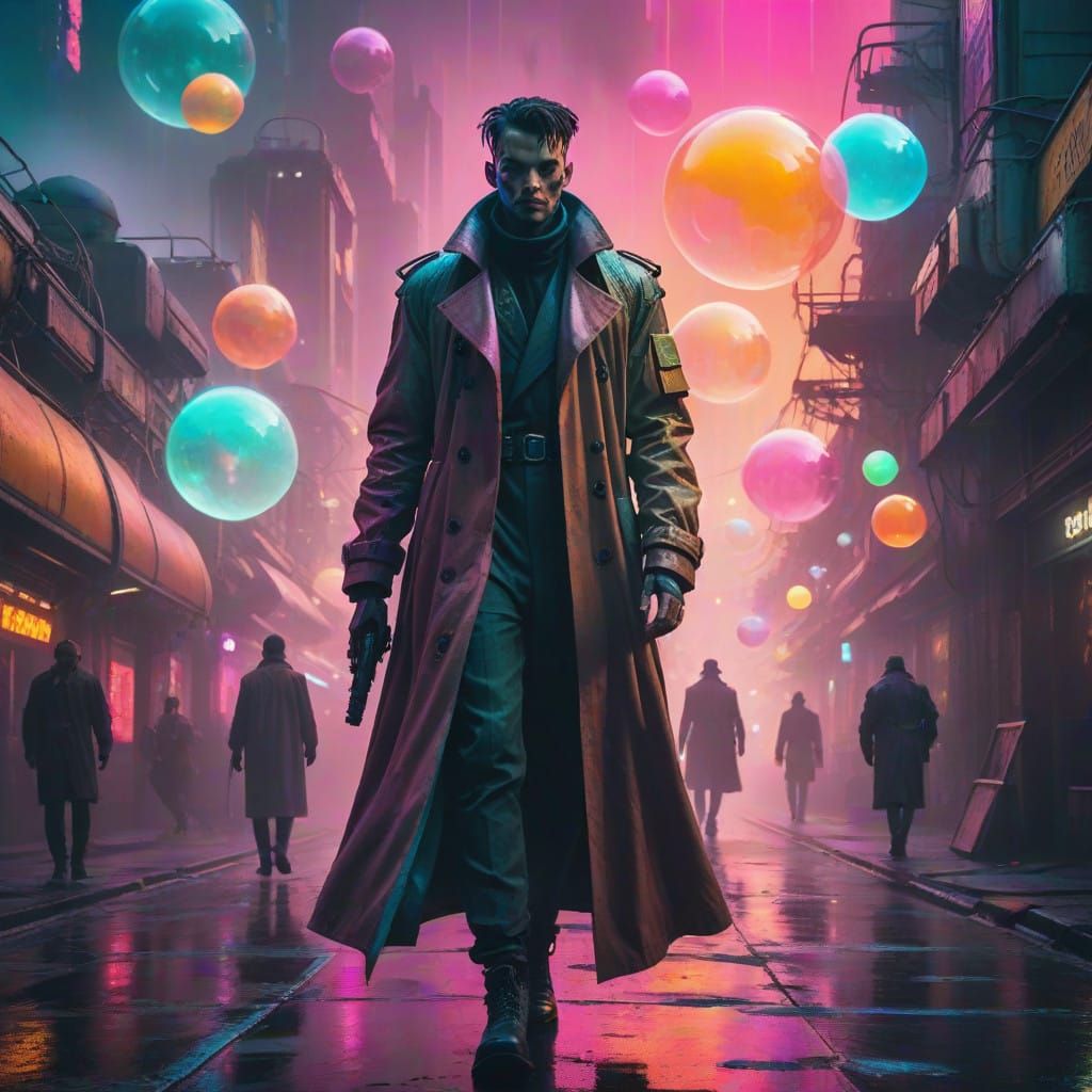 Cyberpunk Cityscape at Dusk in Retro Sci-Fi Style