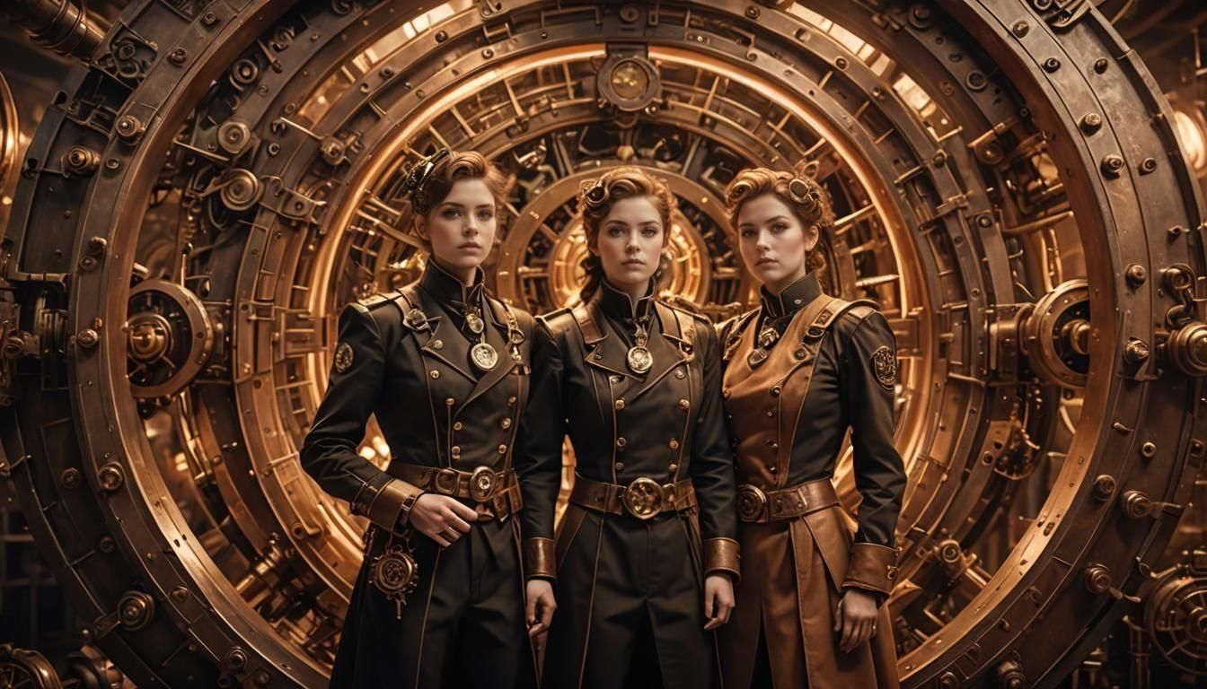 Steampunk Twins in Time Machine: Digital Art