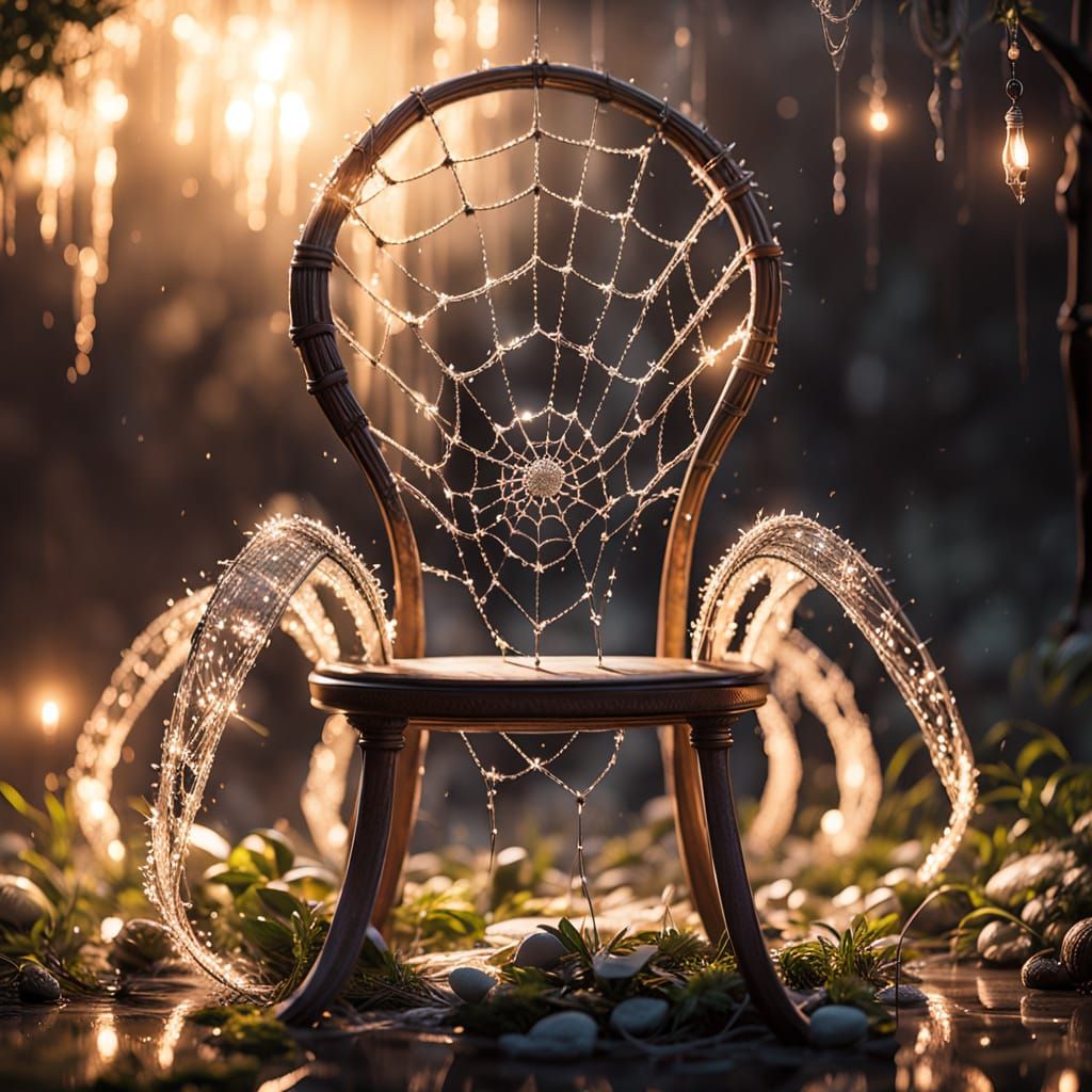 Ethereal Spider Web Rocking Chair in Golden Hour