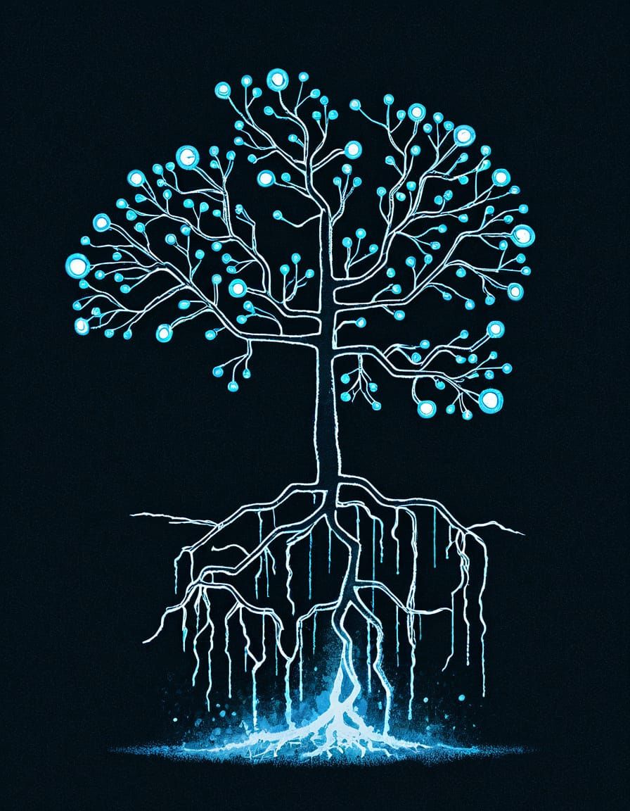 Cyberpunk Logic Tree Rises from 8 Roots in Turbulent Gale