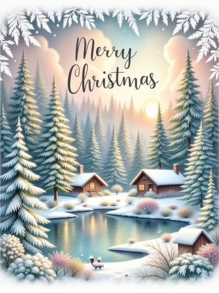 Layered Paper Cut Card: Painterly Lake and Cabin Scene