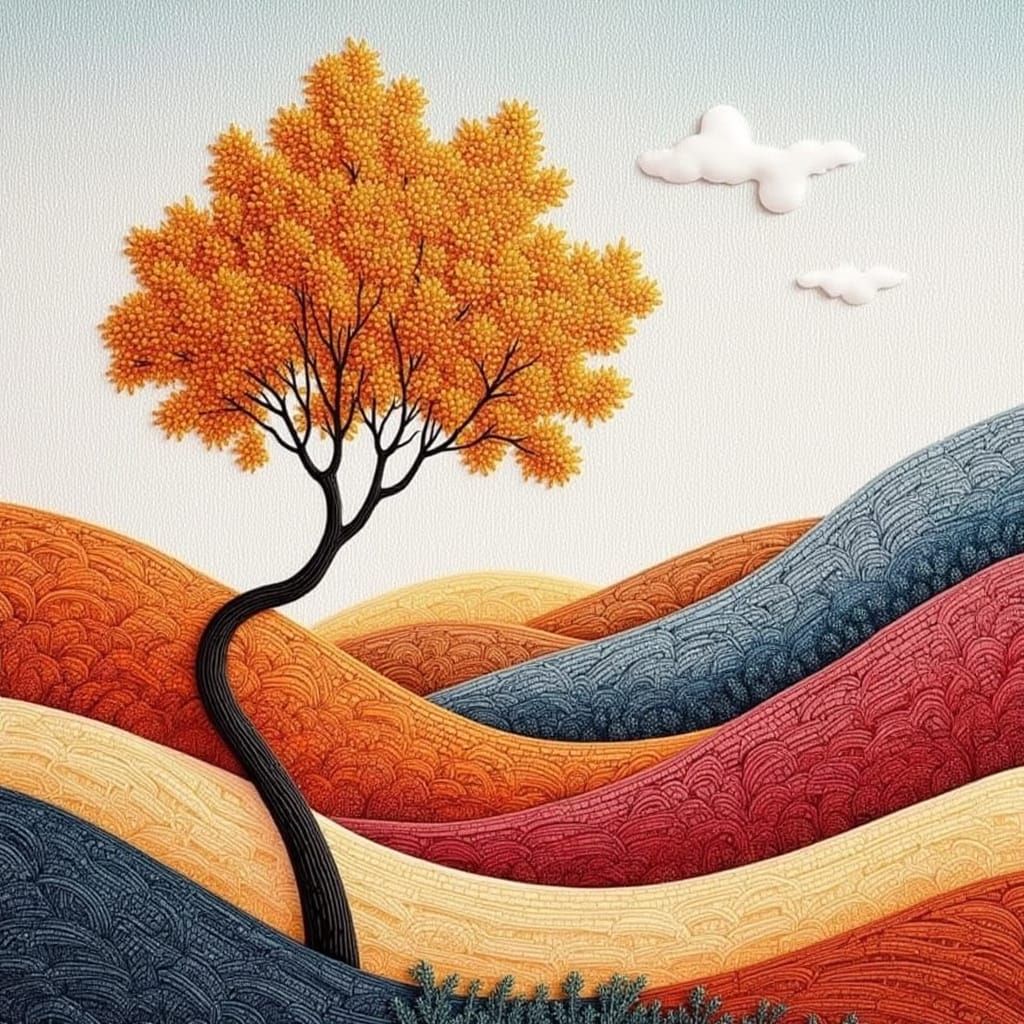 Surreal Tree Landscape in Pencil Sketch Style