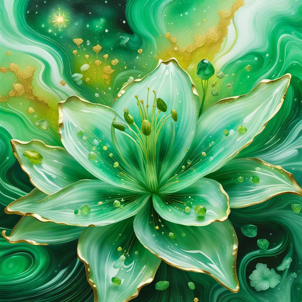 Green Jade Lily in Cosmic Futurism Style