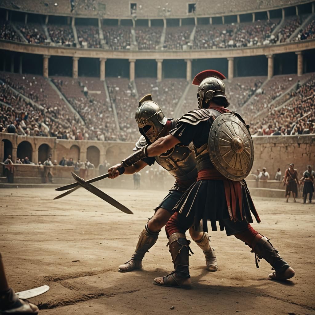 Gladiatorial Combat in a Roman Colosseum