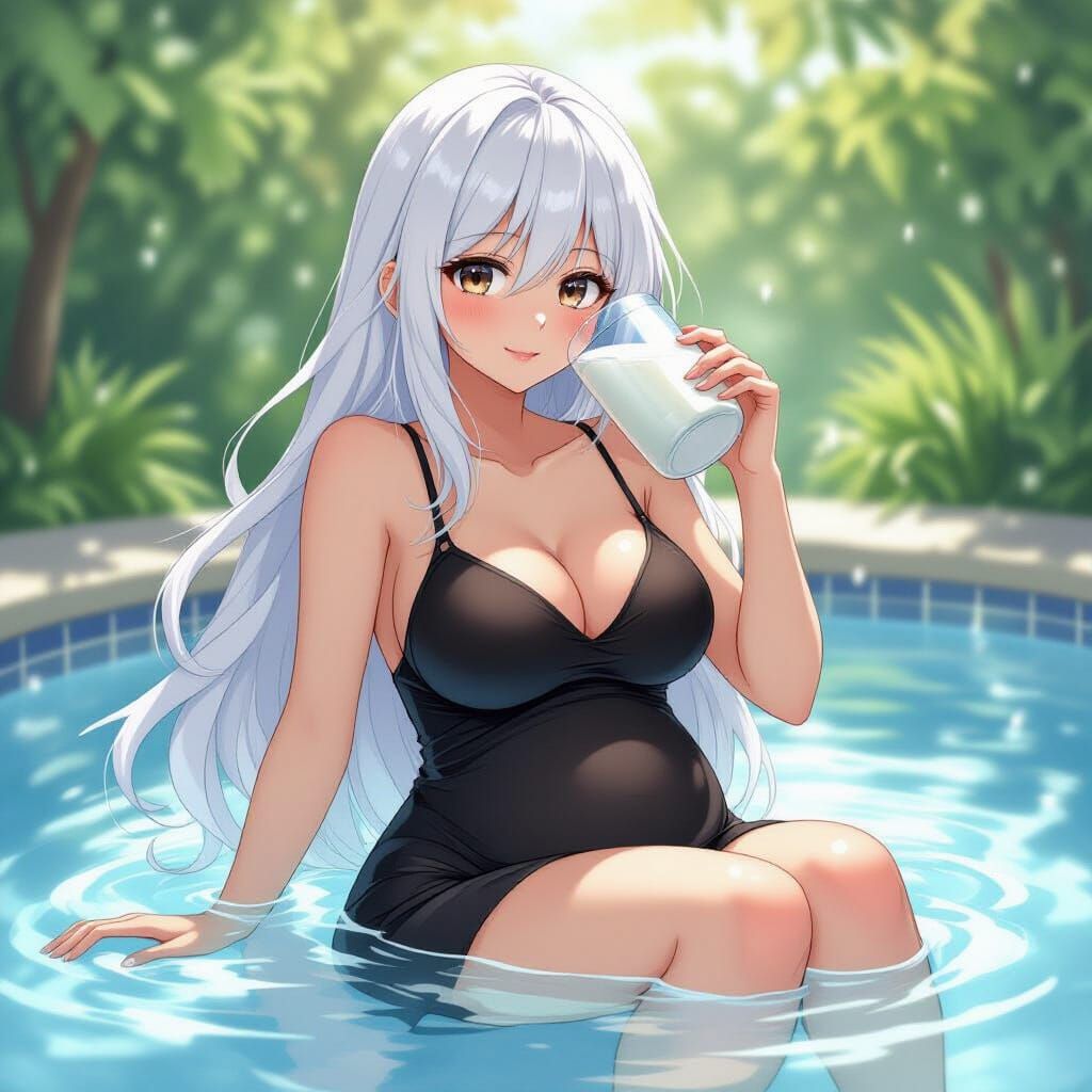 Anime Woman's Milk-Drinking Feat in Vibrant Style