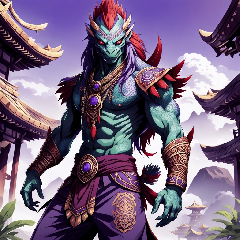 Lizardfolk Warrior in Anime Style