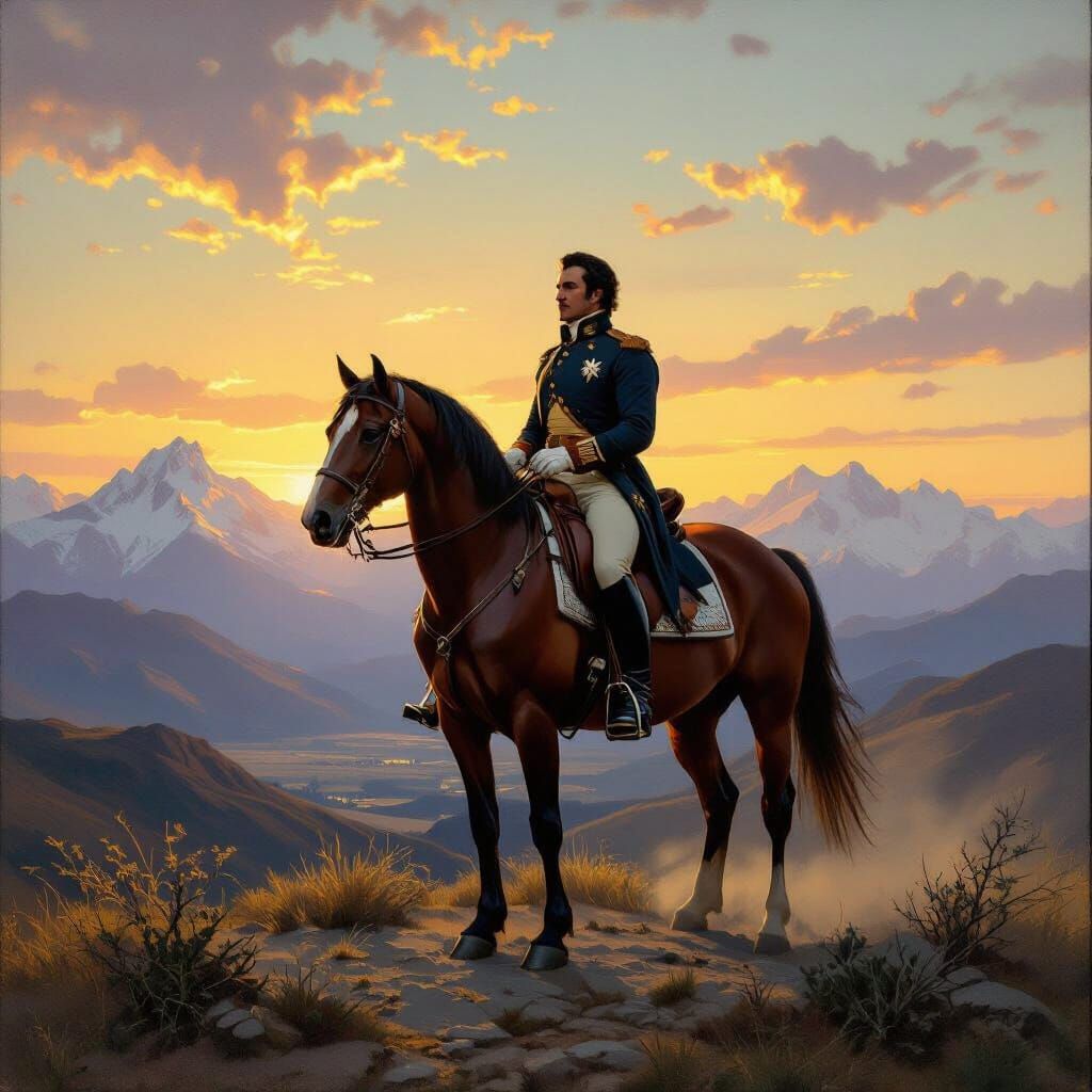 José de San Martín on Horseback in Andes Dawn