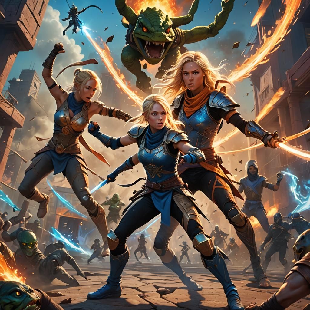 Ninja Warrior Battles Alien in Fantasy Art Style