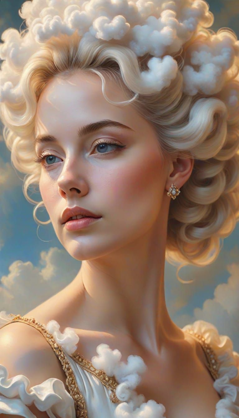 Cloud Hairstyle Portrait in Hyperrealism Style