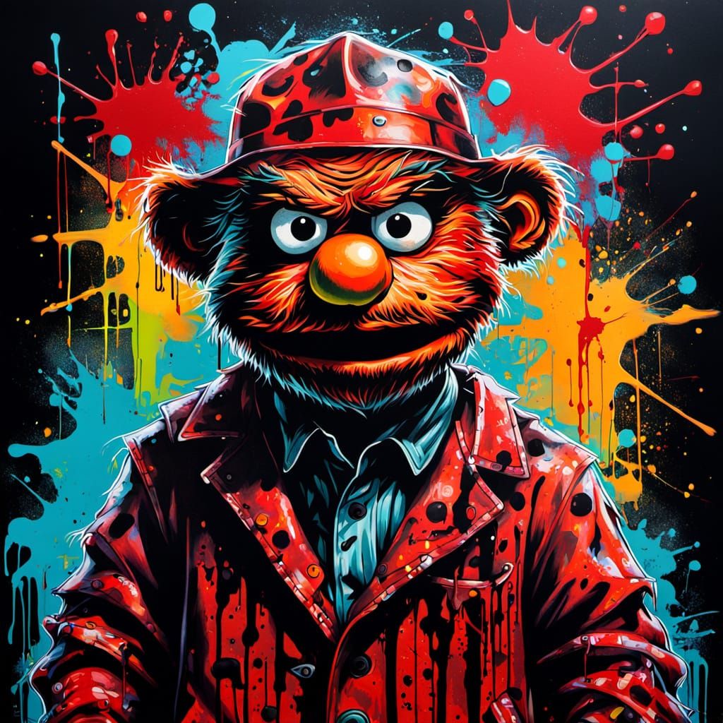 Elmo as Freddy Kruger Graffiti Art