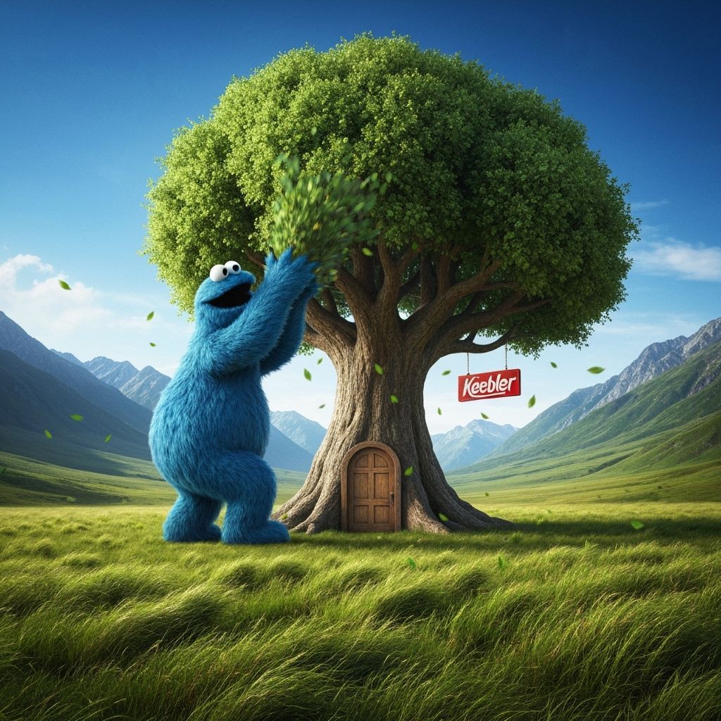 Cookie Monster Shakes Keebler Tree: Hyperrealistic Action