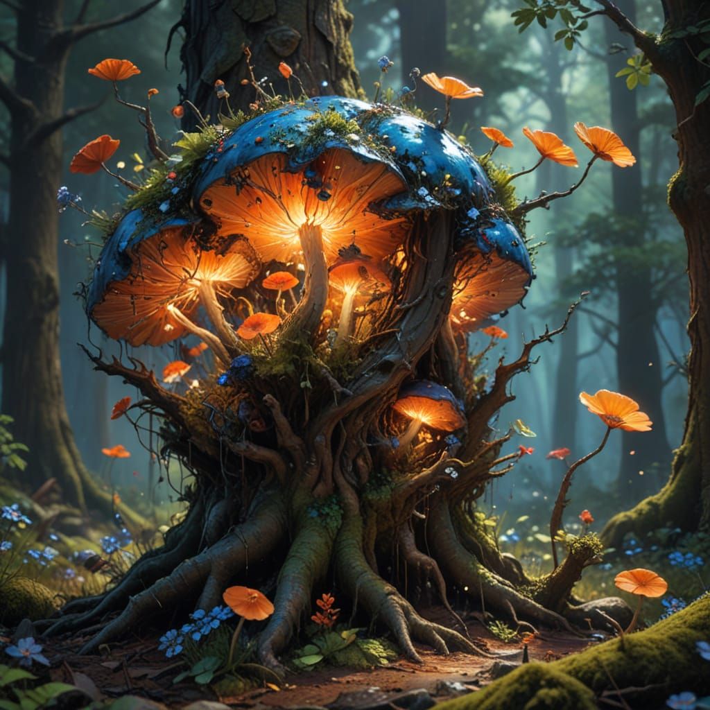 Mystical Forest in Surreal Pop Art Style