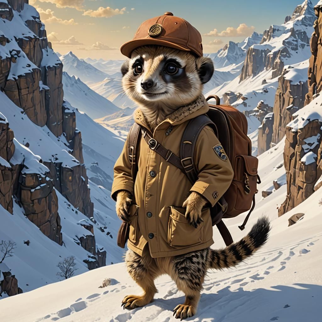 Meerkat Explorer in Snowy Mountains, Comic Style