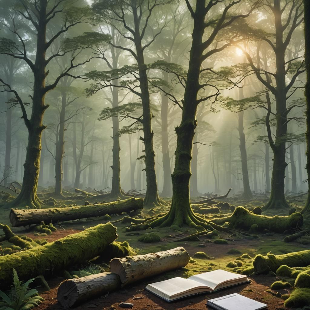 Serene Forest Scene at Dawn as Impressionist Art